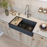 Empire Industries 36" Granite Short-Apron Double-Bowl Farmhouse Kitchen Sink In Off-White Quartz | 10 H x 35.5 W x 20.25 D in | Wayfair NTS36DBG