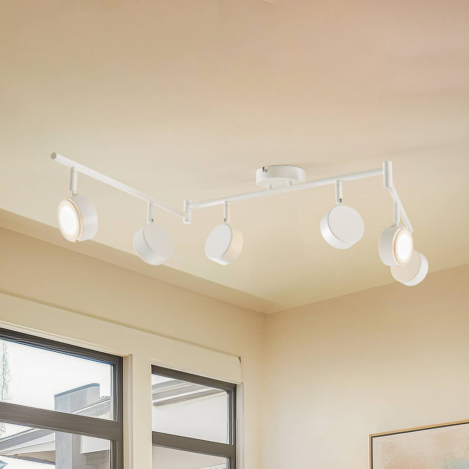 Lindby Strahler Jyla, weiß, 2.700 K, 6-flg., GX53 Jyla Lindby, dimmbar, weiß / opal, für Arbeitszimmer / Büro, Metall, Modern, Strahler