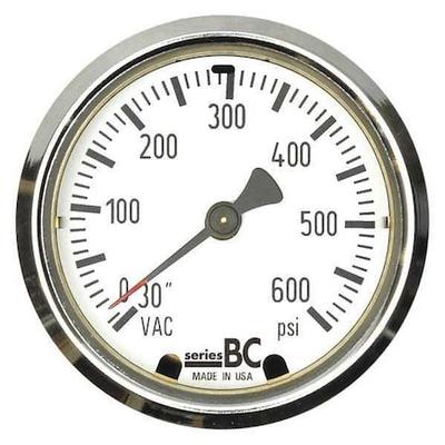 THUEMLING BC-LFP-100-F Panel-Mount Compound Gauge, 30 to 0 to 600 psi, 4 in