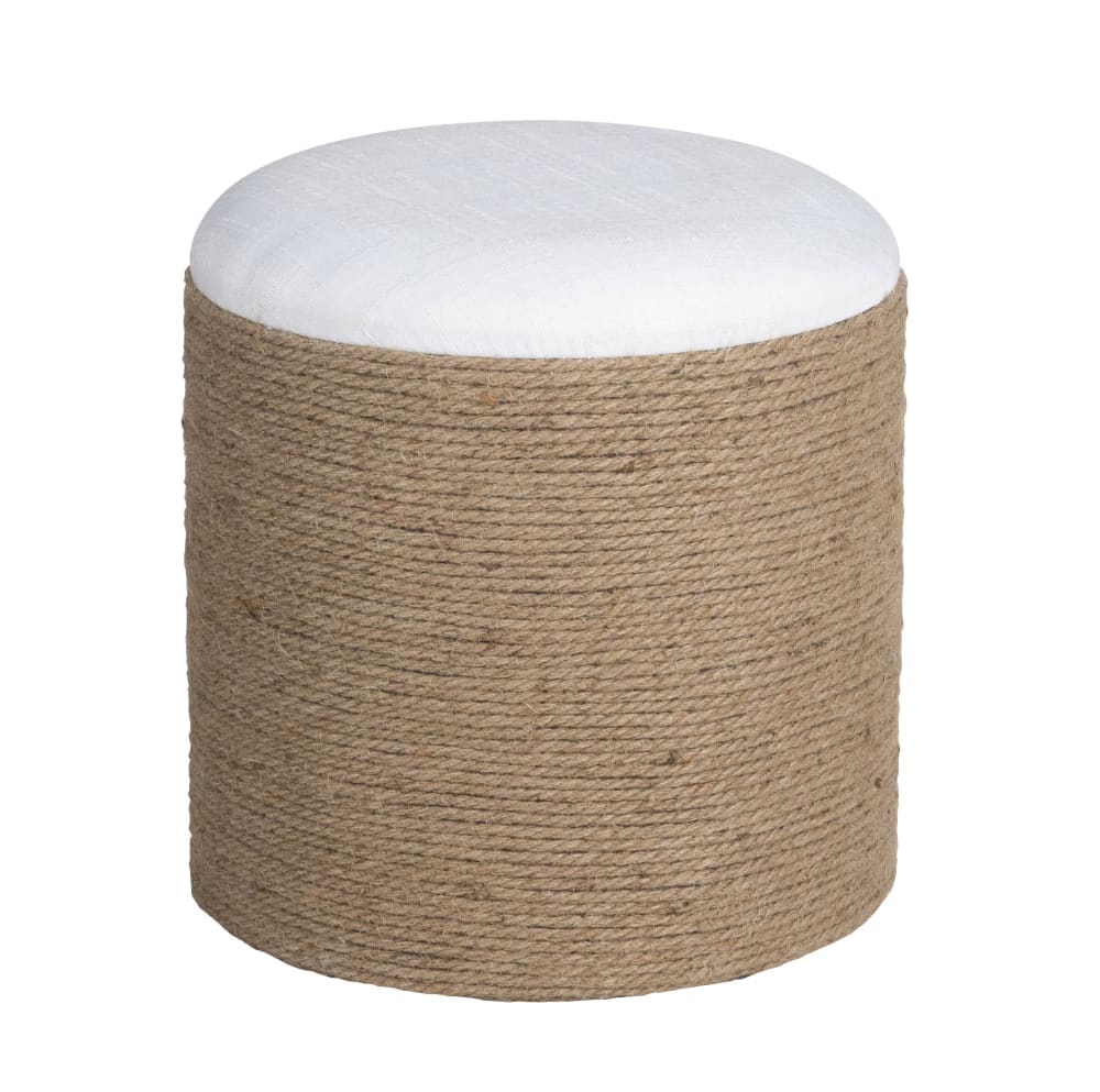 Pouf rond en jute tressé et lin blanc