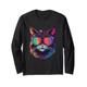 Cat Head Cool Pop Art Tier Portrait Langarmshirt