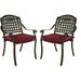 VIVIJASON 2-Piece Outdoor Cast Aluminum Cushioned Chairs Patio Armrest Dining Chairs with Seat Cushions for Garden Poolside Backyard Antique Bronze (Red Cushion)