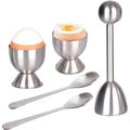Egg Cracker Topper Set of 5 - Includes 2 Egg Cups 2 Spoons and 1 Cutter - Stainless Steel Easy Egg Opener