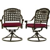 VIVIJASON 2-Piece Outdoor Bistro Dining Chairs Patio Cast Aluminum Dining Swivel Rocker Chairs Patio Furniture Chair Set with Cushion for Balcony Lawn Garden Backyard (Antique Bronze/Red Cushion)