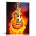 - 3 Pieces Canvas Prints Fire Burning Eletric Guitar Wall Art Painting Modern Musical Instruments Poster Framed for Living Room Decoration Ready to Hang