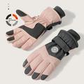 Anvazise Ski Gloves Anti-loss Clip Fastener Tape Elastic Thread Touch Screen Waterproof Windproof Winter Unisex Sport Mittens for Outdoor Pink and White 1 Pair