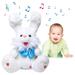 Singing Talking Bunny Plush Toy Rabbit Stuffed Animal Playing Hide and Seek Interactive Animated Toys for Baby Children (White 13.8in)