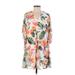 Charming Charlie Casual Dress - Mini V-Neck 3/4 sleeves: Orange Floral Dresses - Women's Size Small