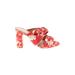 Lewit Heels: Slide Chunky Heel Feminine Red Print Shoes - Women's Size 38 - Open Toe