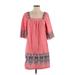 Calypso St. Barth Casual Dress - Mini Square 3/4 sleeves: Pink Dresses - Women's Size Small