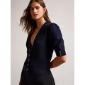 Ted Baker Diamante Buttons Cropped Cardigan, Dark Blue