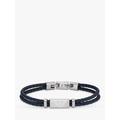 Emporio Armani Men's ID Leather Braided Cord Bracelet, Silver/Blue