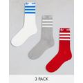 adidas Originals script 3-pack high sock in red, white and grey-Multi