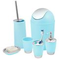 Kabalo Blue 6 Piece Bathroom Shower Accessory Set Bath Accessories - Bin, Soap Dispenser & Dish, Toilet Brush, Toothbrush Holder, Tumbler Cup