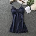 Slowmoose Women's Satin Sexy Babydoll Sleepwear NAVY M