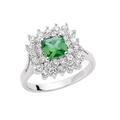 Jewelco London Sterling Silver Emerald-Green Princess Cut and Round Cubic Zirconia Royal Cluster Ring O