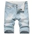 Allthemen Mens Summer Cotton Ripped Denim Shorts Blue White 38