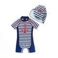 Bonverano Baby Boys Swimwear One Piece UPF 50+ Sun Protection S/S Sleeves Zip Sunsuit (Anchor) 9-12 Months