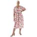 Plus Size Women's Blouson Sleeve Empire Midi Dress by ellos in White Multi Floral (Size 34/36)