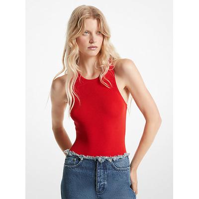 Michael Kors Ribbed Stretch Knit Racerback Bodysuit Red XXS