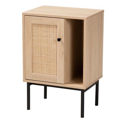 Sherwin Mid-Century Modern Light Brown And Black 1-Door Cabinet With Woven Rattan Accent by Baxton Studio in Light Brown Black