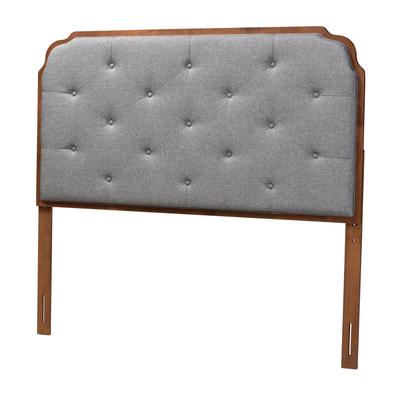Shanti Classic And Traditional Grey Fabric And Walnut Brown Finished Wood King Size Headboard by Baxton Studio in Grey Walnut Brown (Size KING)