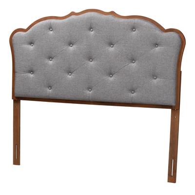 Leandra Classic And Traditional Grey Fabric And Walnut Brown Finished Wood Queen Size Headboard by Baxton Studio in Grey Walnut Brown (Size QUEEN)