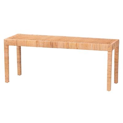 Abelia Modern Bohemian Natural Rattan And Mahogany Wood Long Accent Bench by Baxton Studio in Natural Rattan