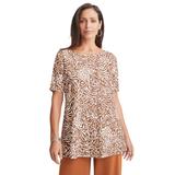 Plus Size Women's Stretch Knit Boatneck Swing Tunic by The London Collection in Cognac Mixed Animal (Size L)