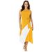 Plus Size Women's Asymmetric Side-Tie Knit Midi Dress by The London Collection in Sunset Yellow White Colorblock (Size 18 W)