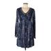 Style&Co Casual Dress - Mini V Neck Long sleeves: Blue Dresses - Women's Size Small