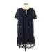 Tularosa Casual Dress - DropWaist Keyhole Short sleeves: Blue Solid Dresses - Women's Size Small