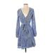 Yumi Kim Casual Dress - Mini V-Neck 3/4 sleeves: Blue Print Dresses - Women's Size Small - Print Wash