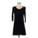 Socialite Casual Dress - A-Line Scoop Neck 3/4 sleeves: Black Solid Dresses - Women's Size Small