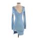 Shein Casual Dress - Bodycon V-Neck Long sleeves: Blue Print Dresses - Women's Size 2