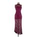 Marina Cocktail Dress - Formal Mock Sleeveless: Burgundy Print Dresses - Women's Size 6