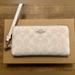 Coach Bags | Coach Signature Leather Long Zip Around Wallet In Silver Chalk Glacier White | Color: Silver/White | Size: Os