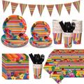 FillTouch 171 Pcs Mexican Themed Fiesta Party Decorations Supplies 24 Guest Mexican Theme Party Set Paper Plate Cup Napkin Fork Knives Spoon Tablecloths for Cinco De Mayo, Birthdays, Weddings