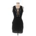 Charlotte Russe Casual Dress - Bodycon Plunge Sleeveless: Black Solid Dresses - Women's Size Medium