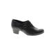 Clarks Heels: Slip-on Stacked Heel Work Black Print Shoes - Women's Size 11 - Round Toe