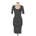 Bar III Casual Dress - Bodycon Scoop Neck Short sleeves: Black Stripes Dresses - Women's Size Large