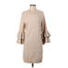 BB Dakota Casual Dress - Sweater Dress Crew Neck 3/4 sleeves: Tan Print Dresses - Women's Size Small