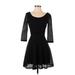 Lush Casual Dress - A-Line Scoop Neck 3/4 sleeves: Black Solid Dresses - Women's Size Small