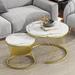 Nesting Design Coffee Table with Marble Grain Top, Elegant Golden Round Cocktail Tables Set of 2