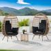 SANSTAR Set of 3 Oversized Outdoor Brown Rattan Egg Chair with Side Table