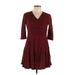 Lark & Ro Casual Dress - A-Line V-Neck 3/4 sleeves: Burgundy Dresses - Women's Size Large