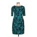 Connected Apparel Cocktail Dress - Sheath Crew Neck 3/4 sleeves: Teal Dresses - Women's Size 10 Petite
