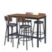 Rustic Style Bar Table Set with 4 Bar stools, PU Soft Seat with Backrest