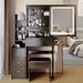 Makeup Vanity Set with Large Sliding Mirror and Cushion Stool, Vanity Desk Dressing Table with 4 Drawers and Storage Shelves