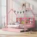 Wooden Full Size House Bed with Trundle,Kids Bed with Shelf